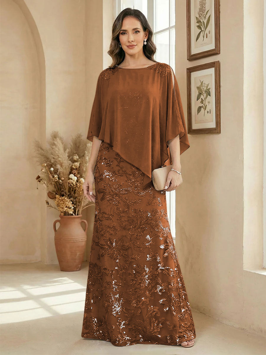 A Line Scoop Floor Length Elegant Mother of the Bride Dresses with Sequin Embroidery