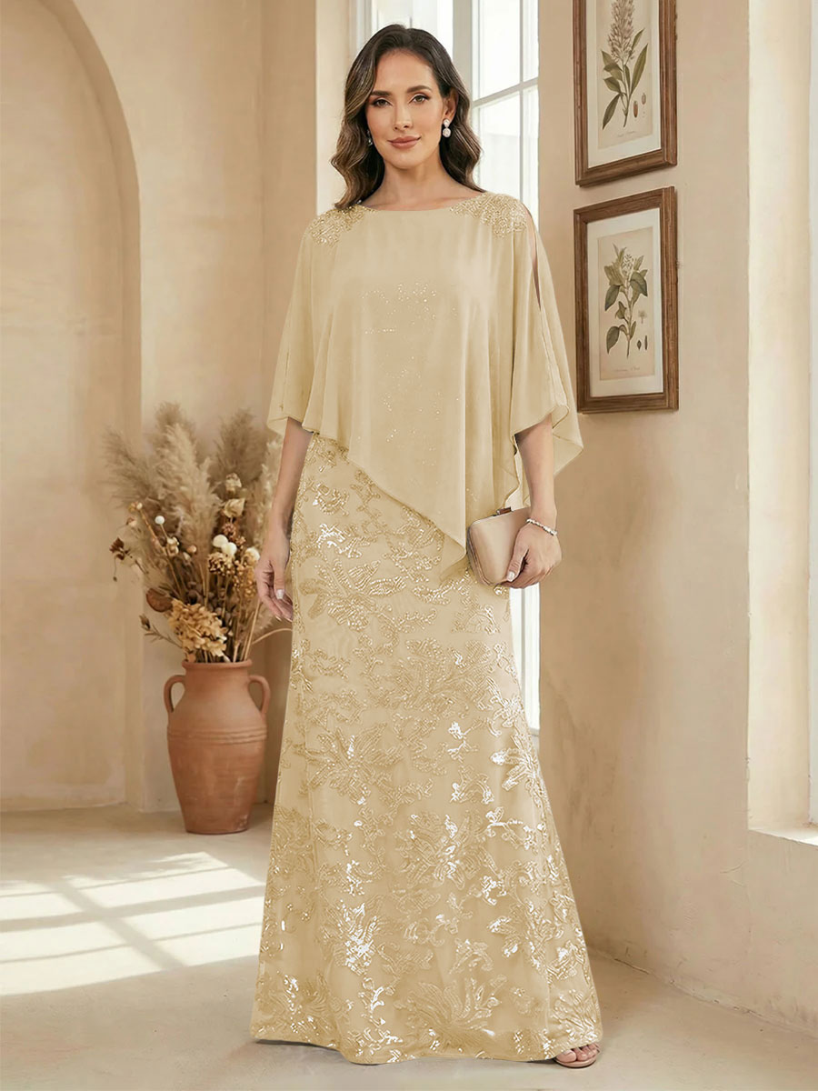 A Line Scoop Floor Length Elegant Mother of the Bride Dresses with Sequin Embroidery