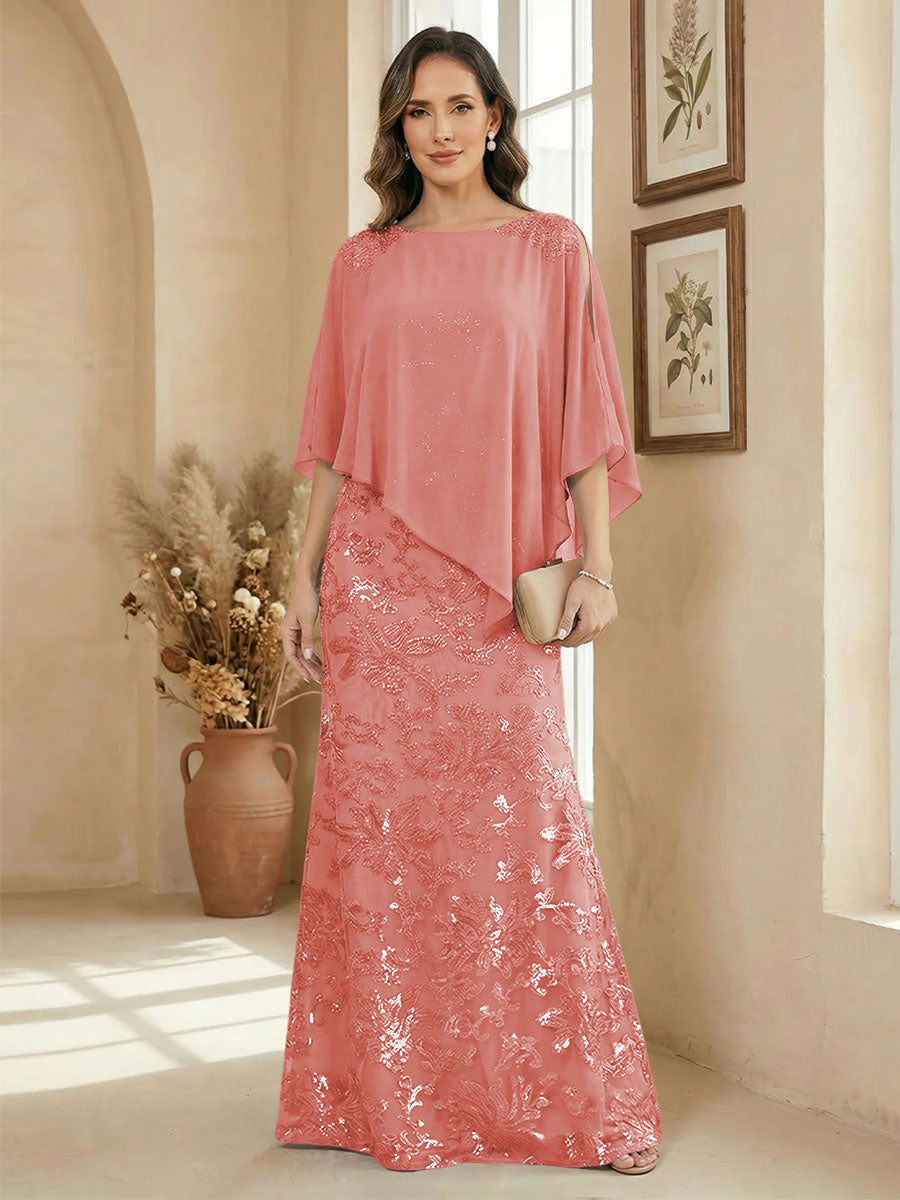 A Line Scoop Floor Length Elegant Mother of the Bride Dresses with Sequin Embroidery