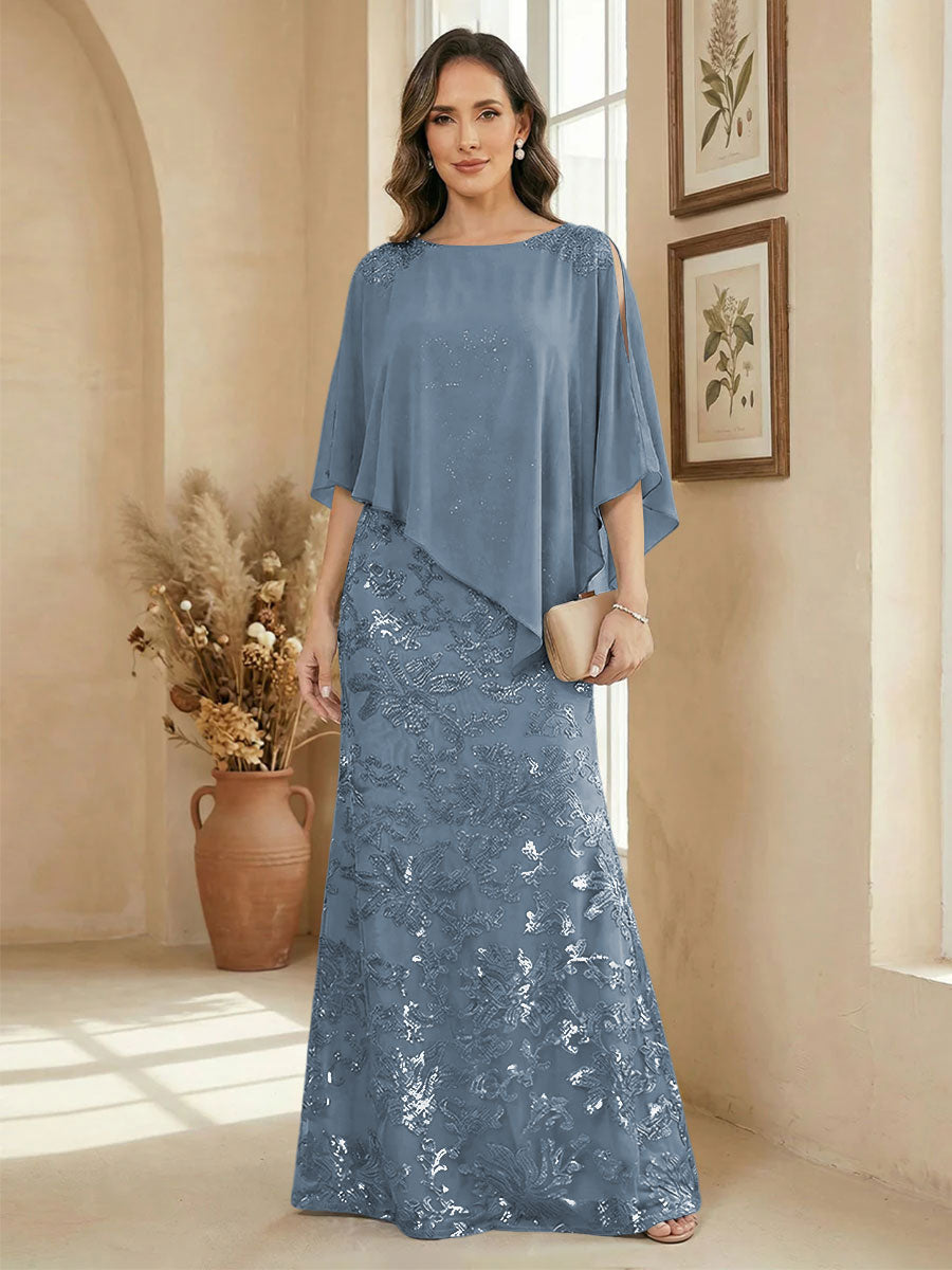 A Line Scoop Floor Length Elegant Mother of the Bride Dresses with Sequin Embroidery