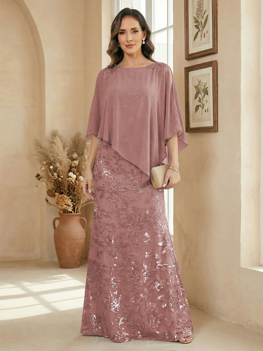 A Line Scoop Floor Length Elegant Mother of the Bride Dresses with Sequin Embroidery
