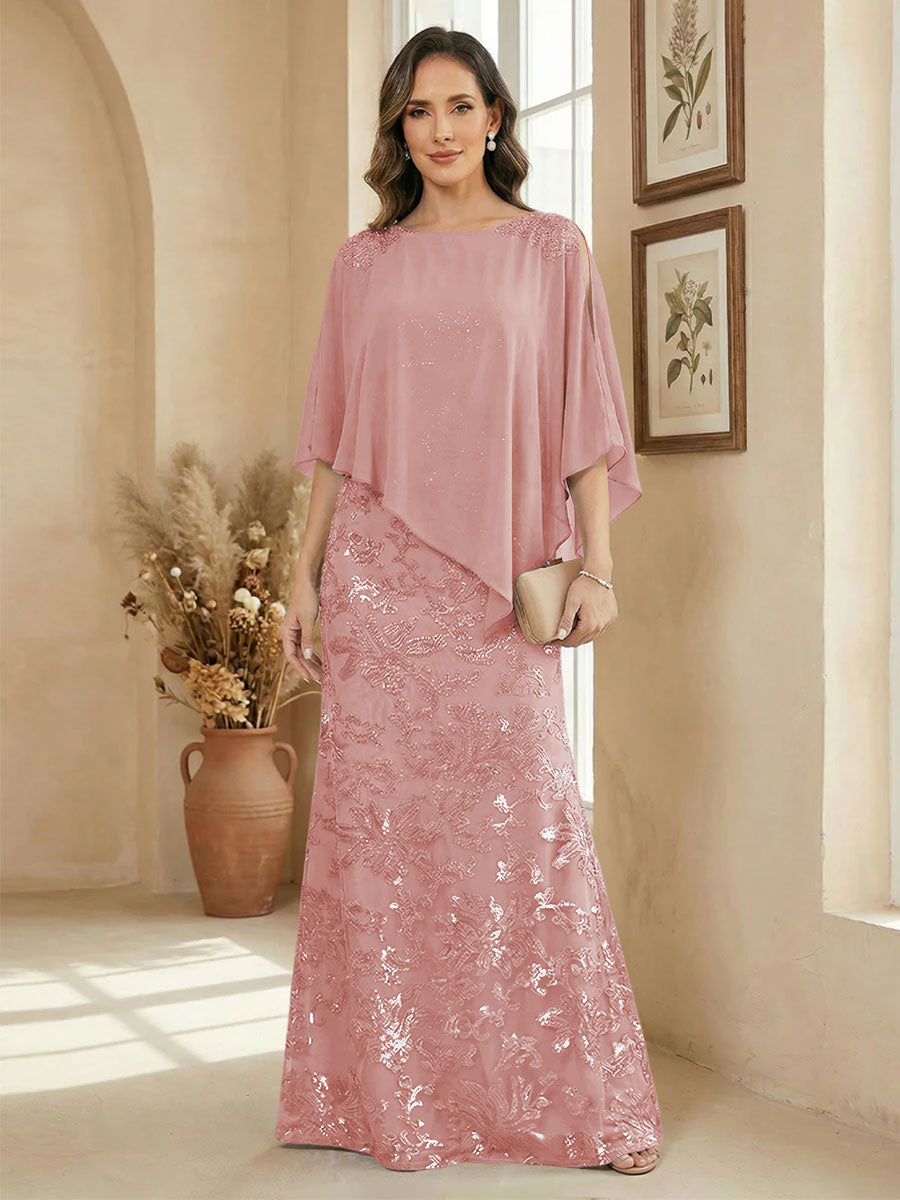 A Line Scoop Floor Length Elegant Mother of the Bride Dresses with Sequin Embroidery