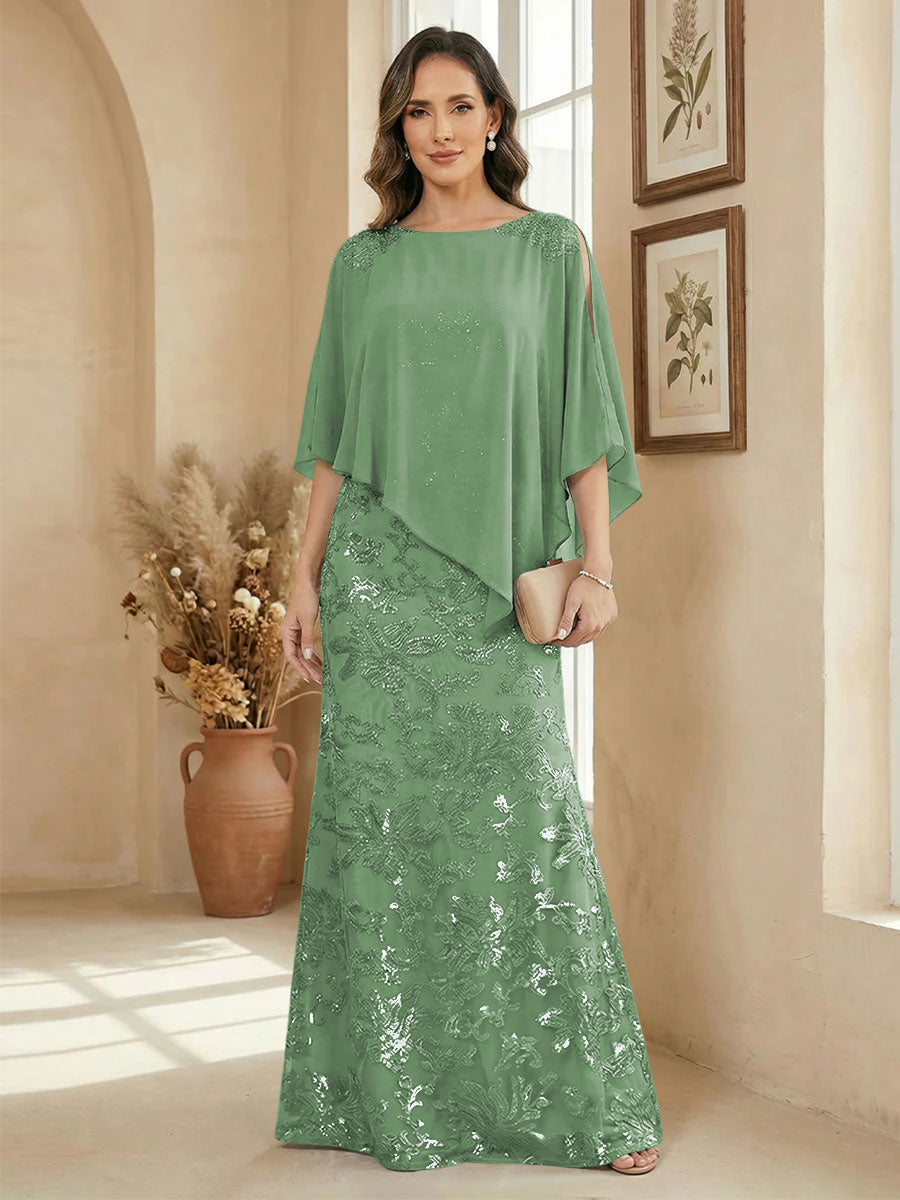 A Line Scoop Floor Length Elegant Mother of the Bride Dresses with Sequin Embroidery