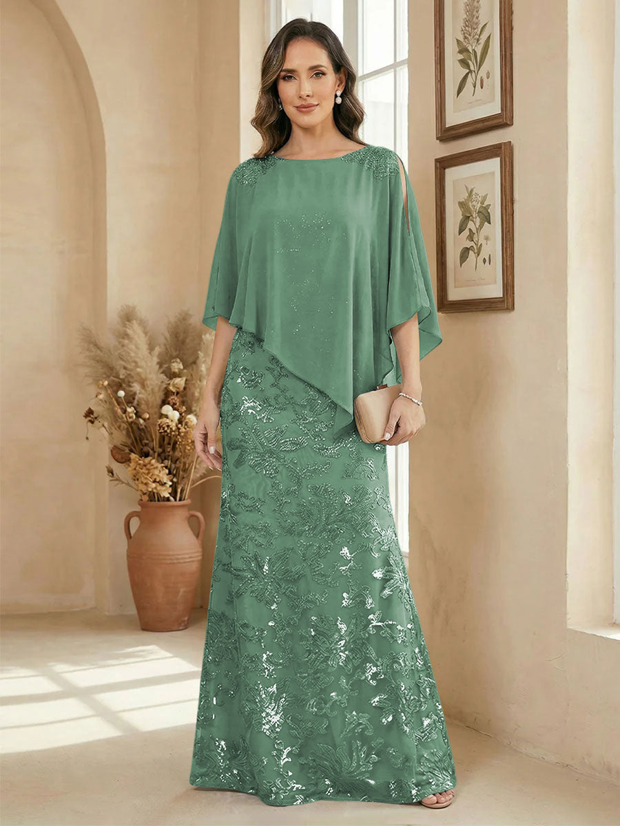 A Line Scoop Floor Length Elegant Mother of the Bride Dresses with Sequin Embroidery