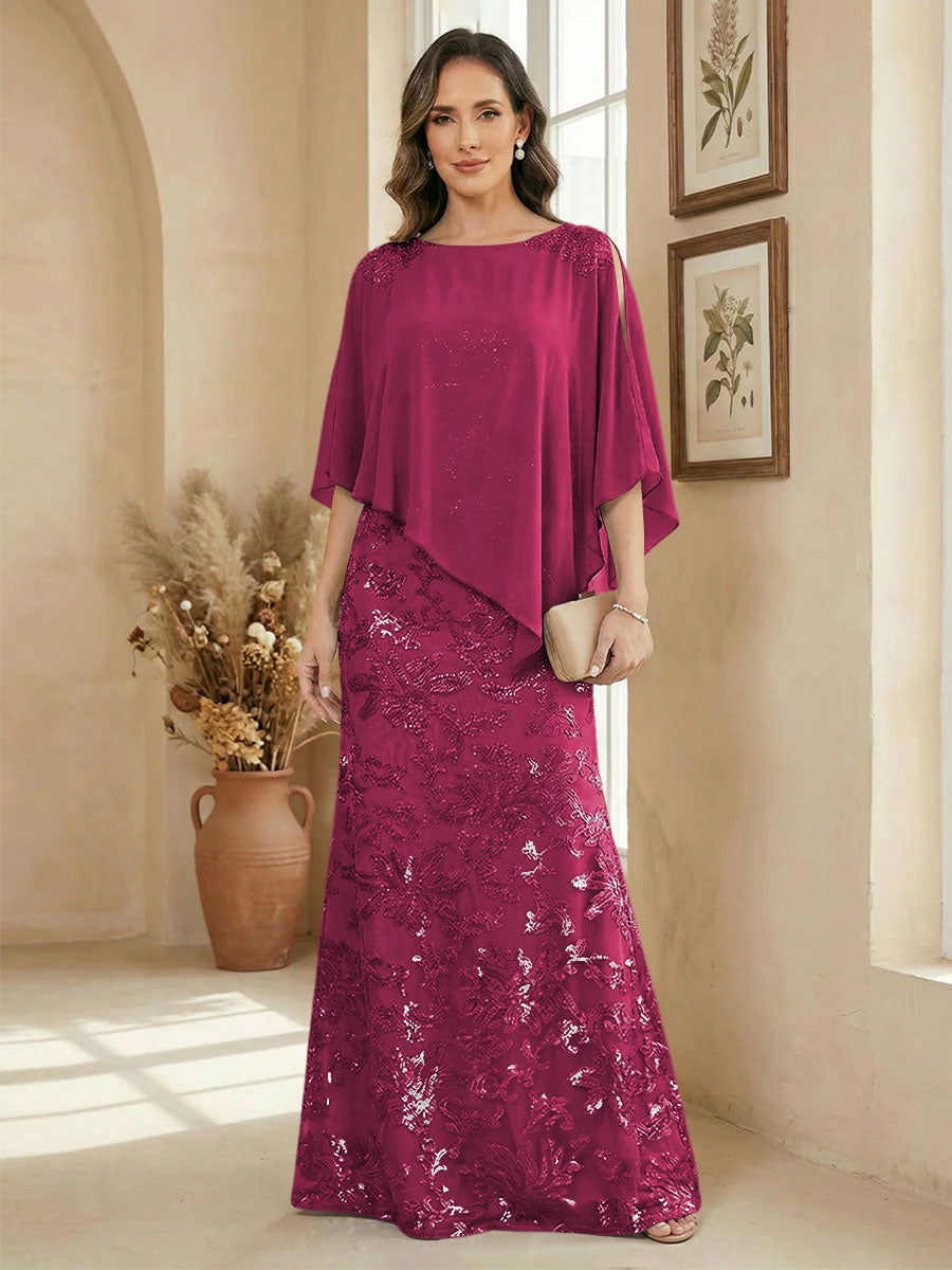A Line Scoop Floor Length Elegant Mother of the Bride Dresses with Sequin Embroidery