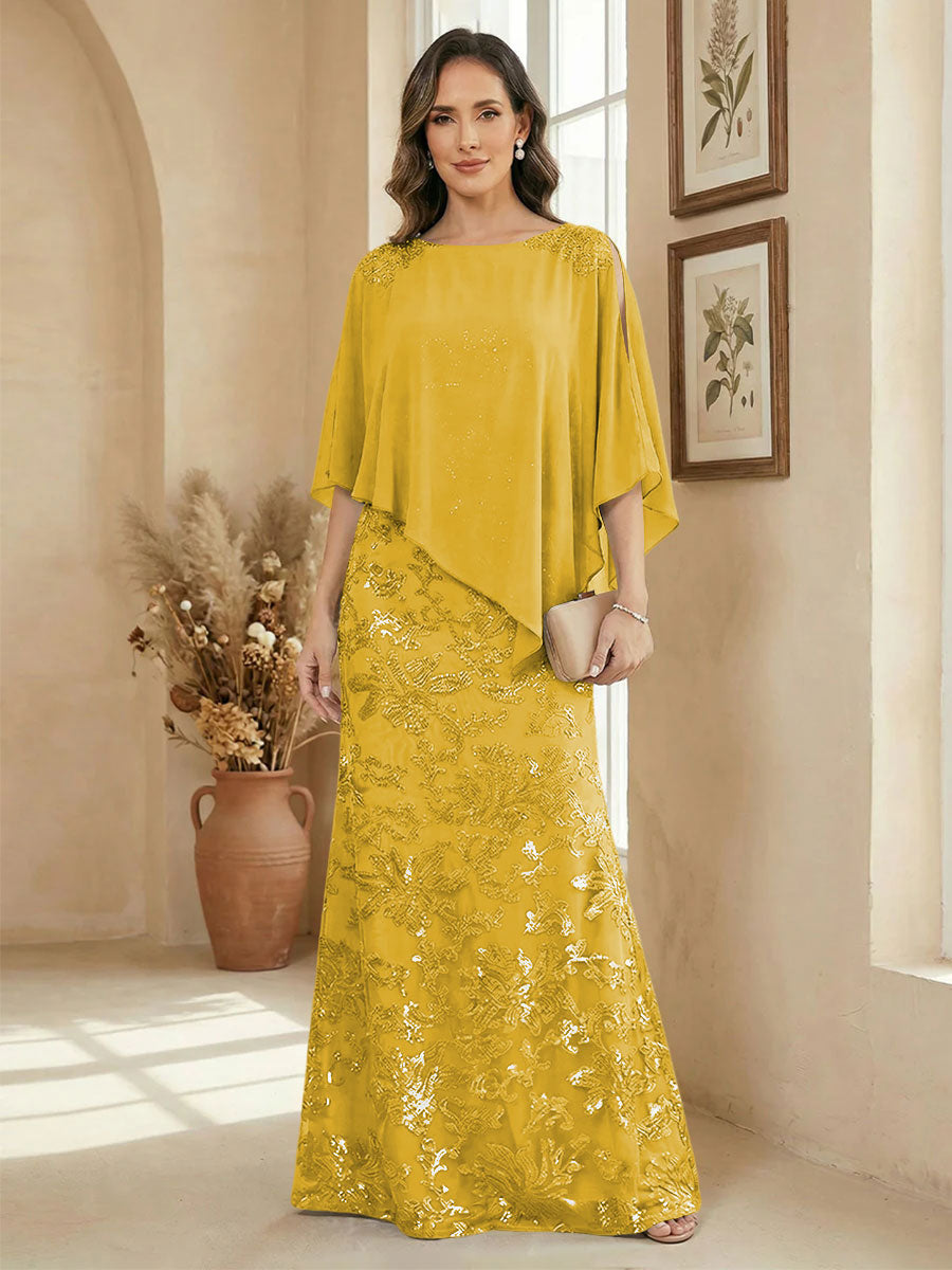 A Line Scoop Floor Length Elegant Mother of the Bride Dresses with Sequin Embroidery