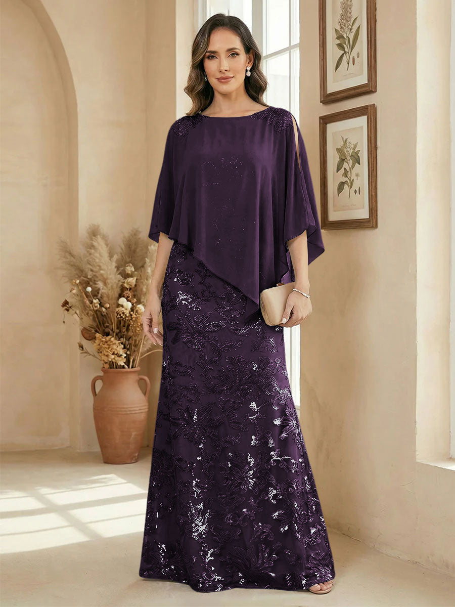 A Line Scoop Floor Length Elegant Mother of the Bride Dresses with Sequin Embroidery