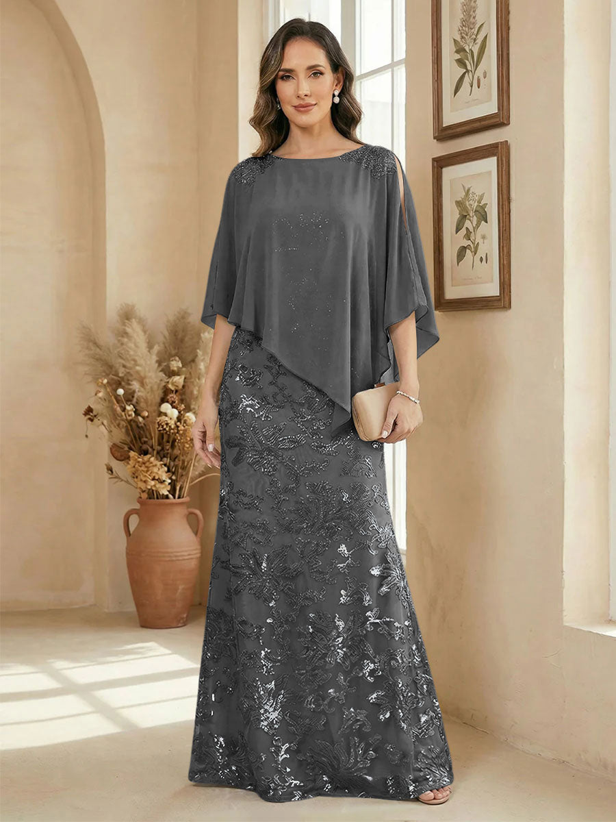 A Line Scoop Floor Length Elegant Mother of the Bride Dresses with Sequin Embroidery