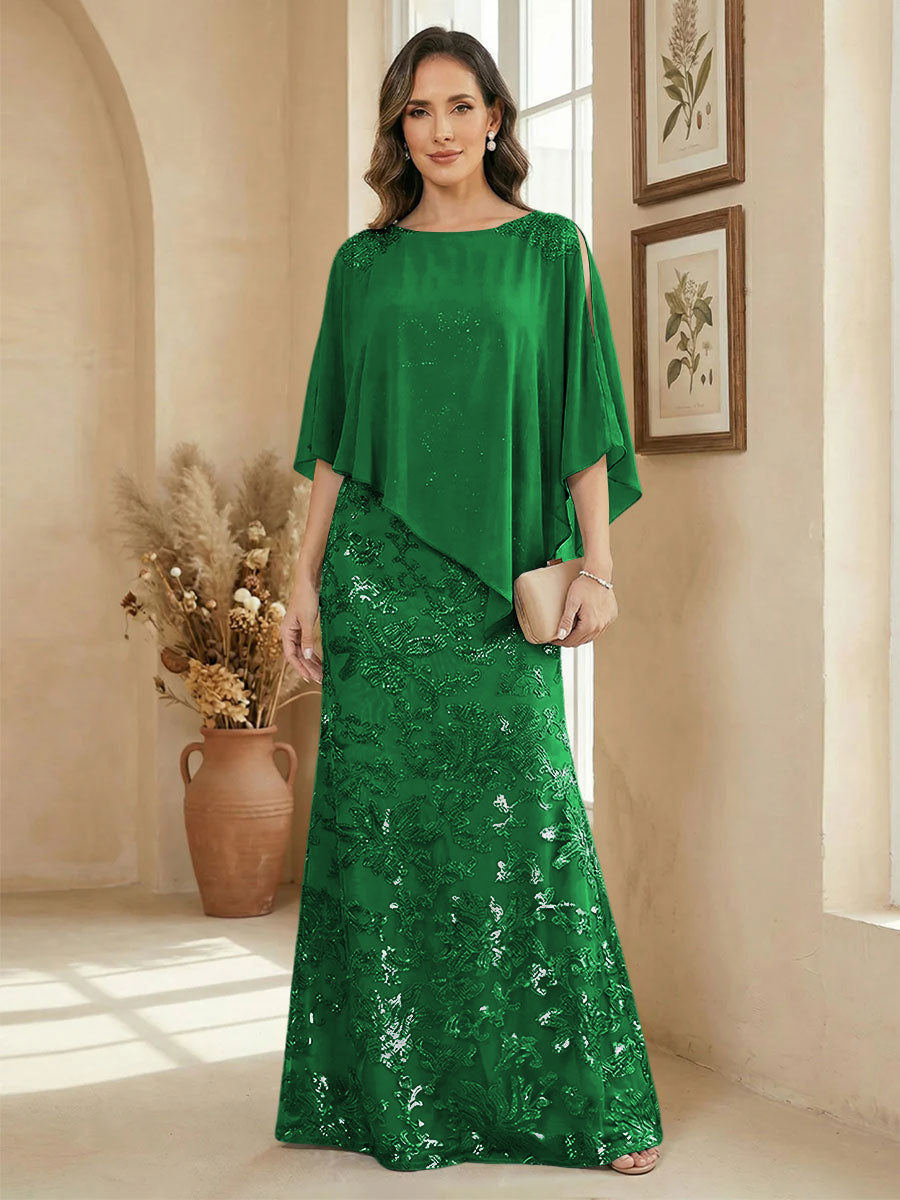 A Line Scoop Floor Length Elegant Mother of the Bride Dresses with Sequin Embroidery