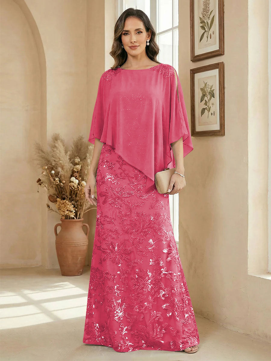 A Line Scoop Floor Length Elegant Mother of the Bride Dresses with Sequin Embroidery