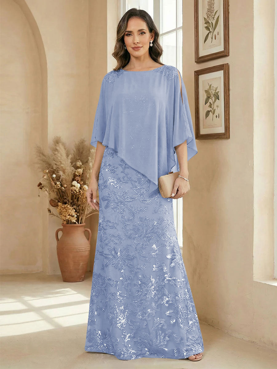 A Line Scoop Floor Length Elegant Mother of the Bride Dresses with Sequin Embroidery