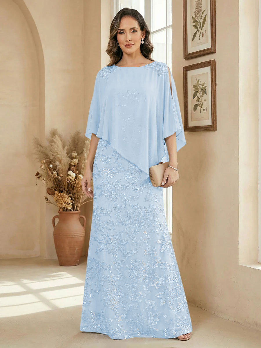 A Line Scoop Floor Length Elegant Mother of the Bride Dresses with Sequin Embroidery