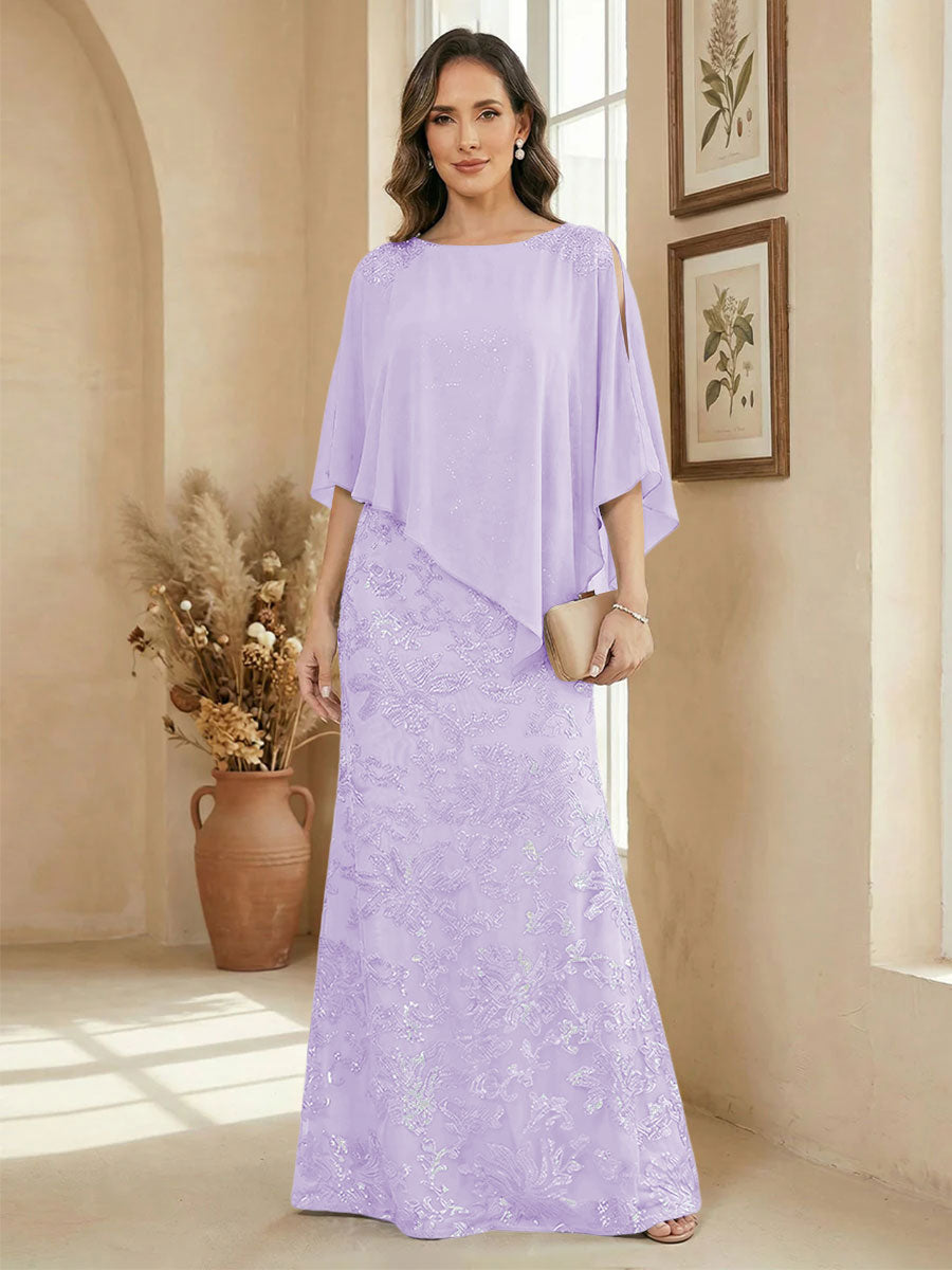 A Line Scoop Floor Length Elegant Mother of the Bride Dresses with Sequin Embroidery