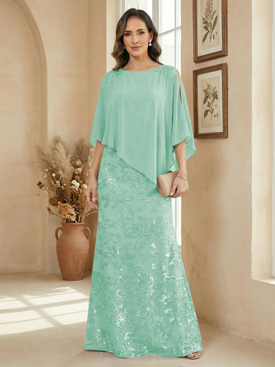 A Line Scoop Floor Length Elegant Mother of the Bride Dresses with Sequin Embroidery