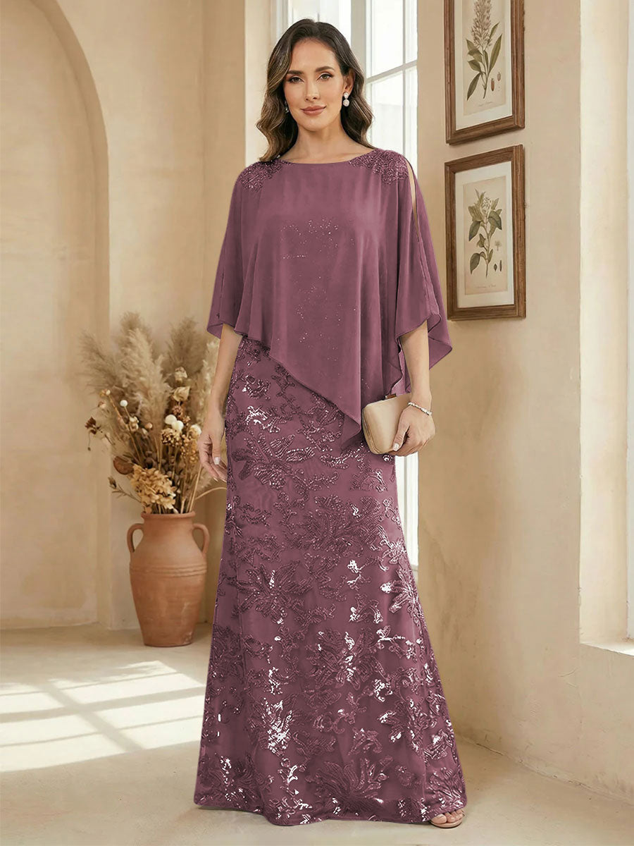 A Line Scoop Floor Length Elegant Mother of the Bride Dresses with Sequin Embroidery