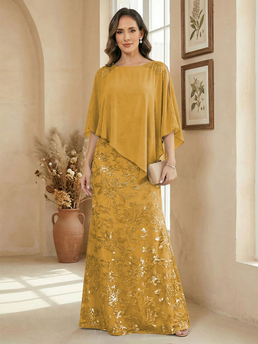 A Line Scoop Floor Length Elegant Mother of the Bride Dresses with Sequin Embroidery