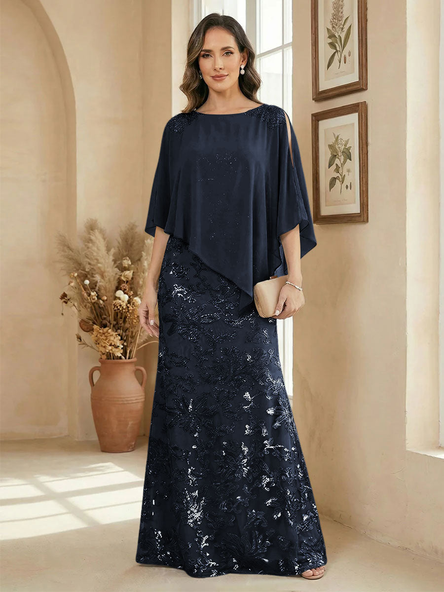 A Line Scoop Floor Length Elegant Mother of the Bride Dresses with Sequin Embroidery