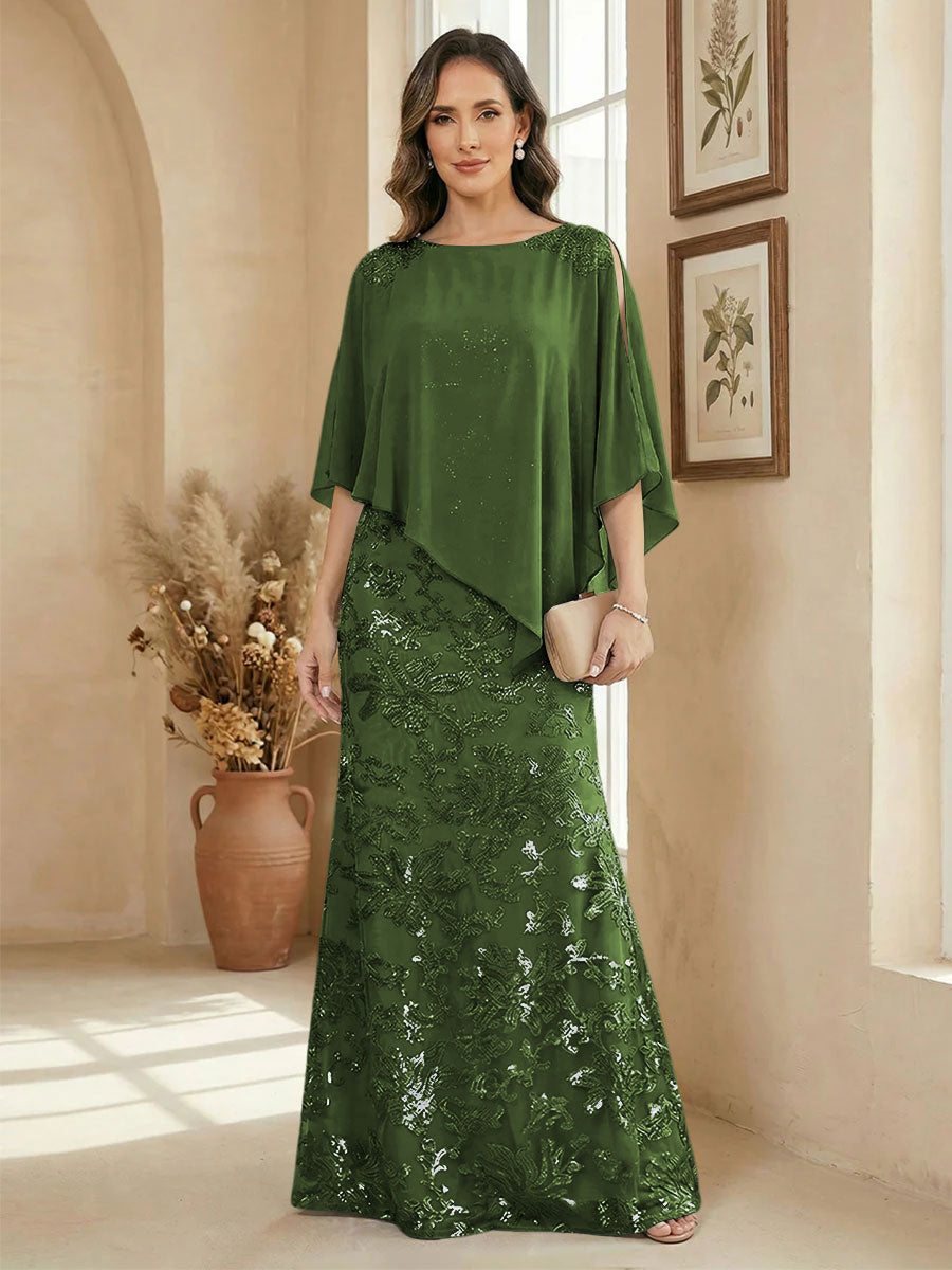 A Line Scoop Floor Length Elegant Mother of the Bride Dresses with Sequin Embroidery