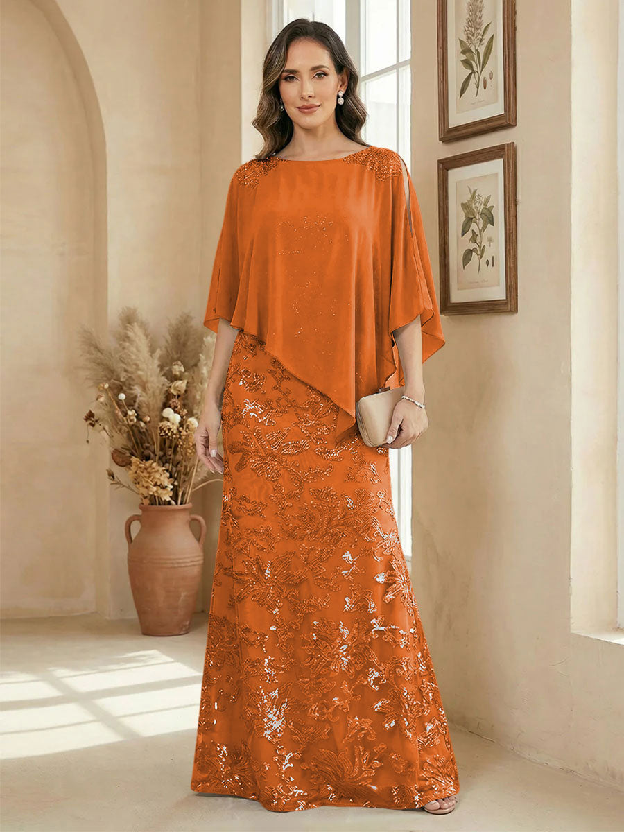 A Line Scoop Floor Length Elegant Mother of the Bride Dresses with Sequin Embroidery