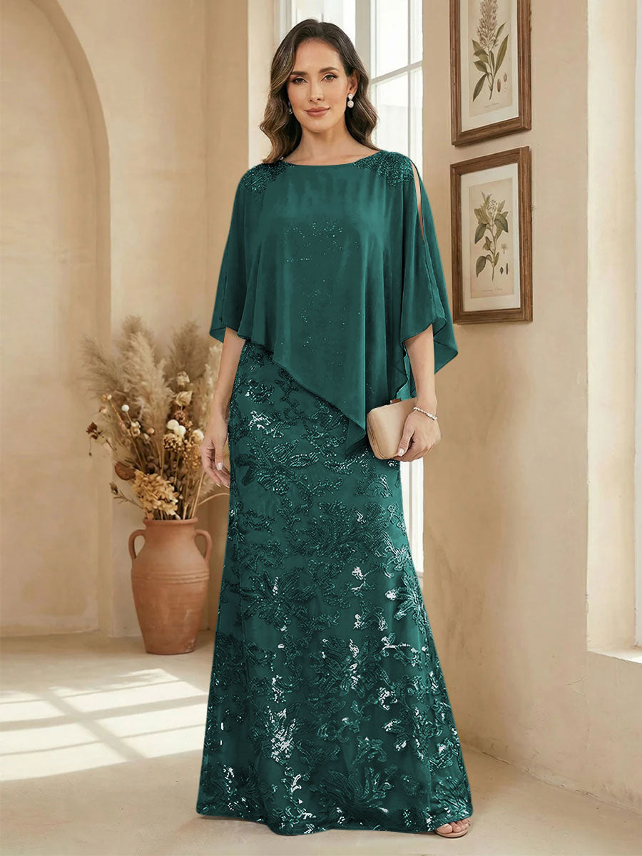 A Line Scoop Floor Length Elegant Mother of the Bride Dresses with Sequin Embroidery