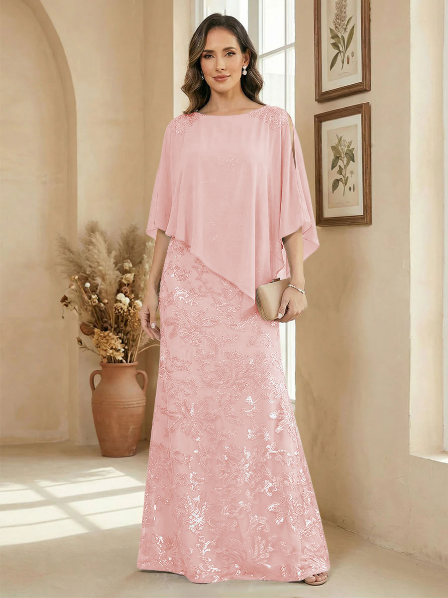 A Line Scoop Floor Length Elegant Mother of the Bride Dresses with Sequin Embroidery