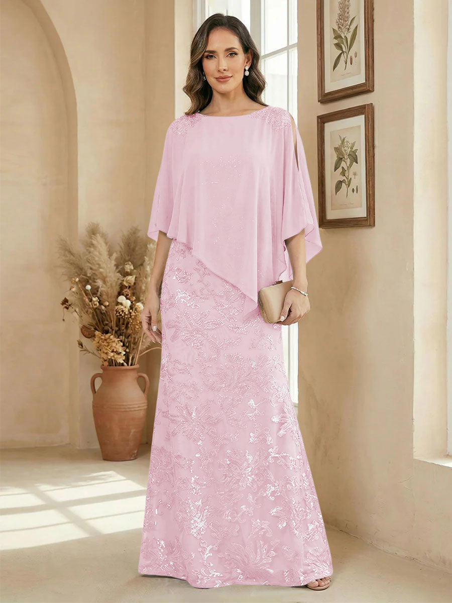 A Line Scoop Floor Length Elegant Mother of the Bride Dresses with Sequin Embroidery