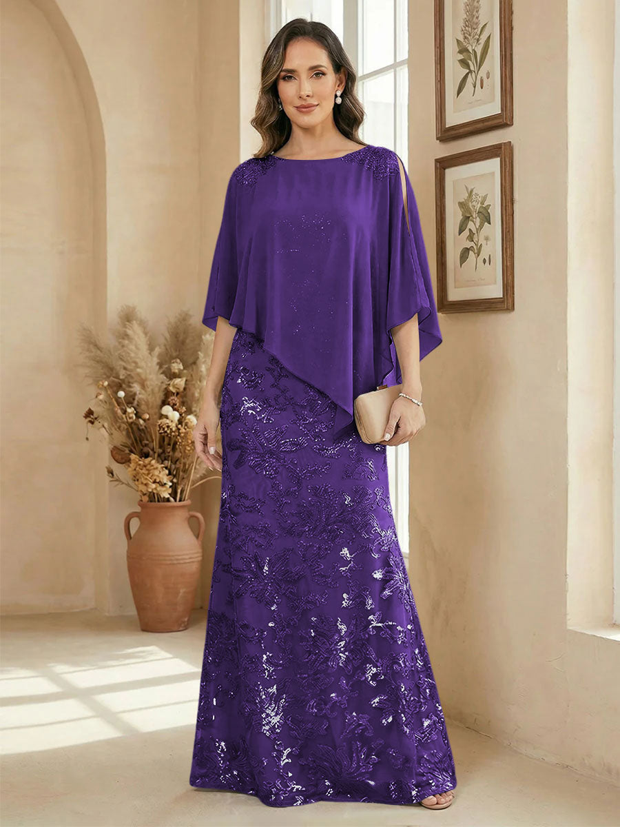 A Line Scoop Floor Length Elegant Mother of the Bride Dresses with Sequin Embroidery