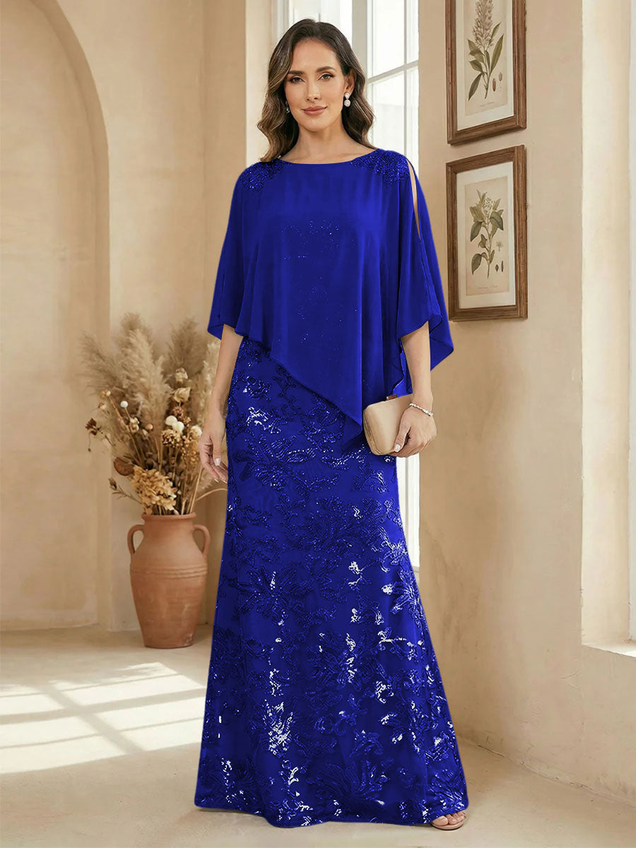 A Line Scoop Floor Length Elegant Mother of the Bride Dresses with Sequin Embroidery