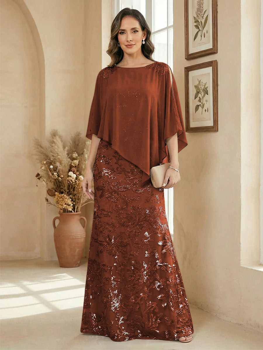 A Line Scoop Floor Length Elegant Mother of the Bride Dresses with Sequin Embroidery