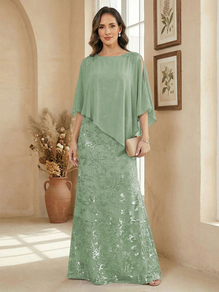 A Line Scoop Floor Length Elegant Mother of the Bride Dresses with Sequin Embroidery
