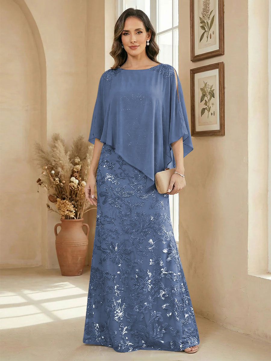 A Line Scoop Floor Length Elegant Mother of the Bride Dresses with Sequin Embroidery