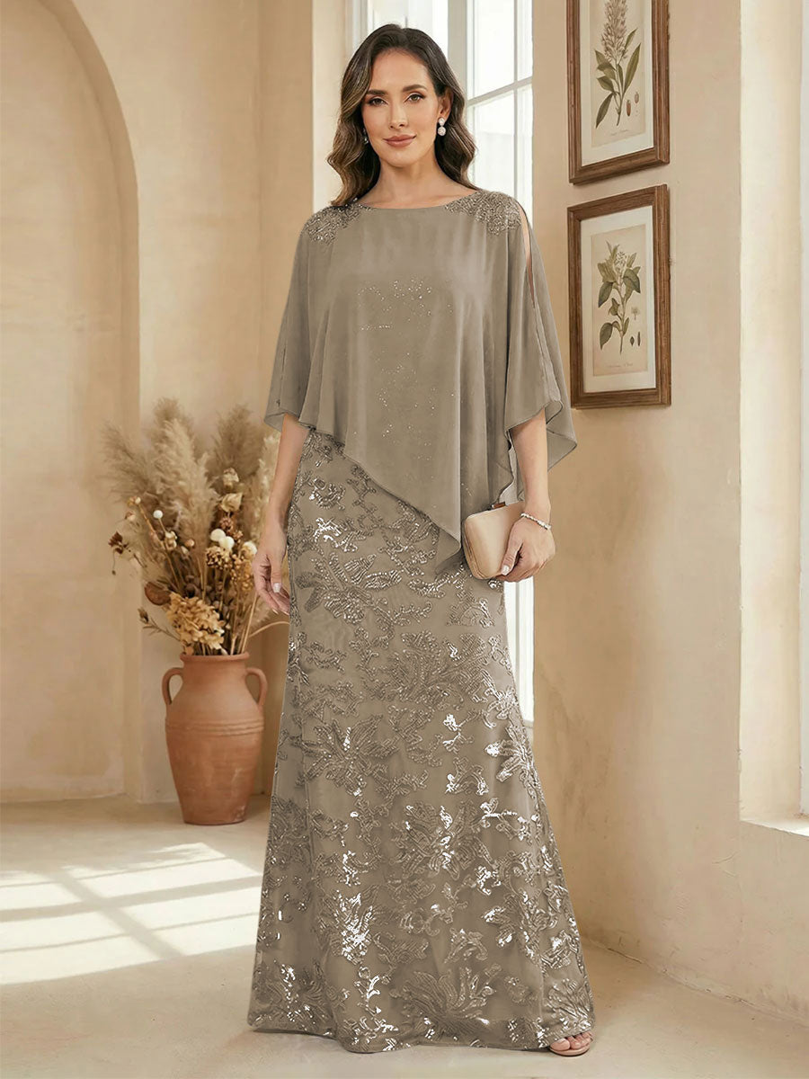 A Line Scoop Floor Length Elegant Mother of the Bride Dresses with Sequin Embroidery