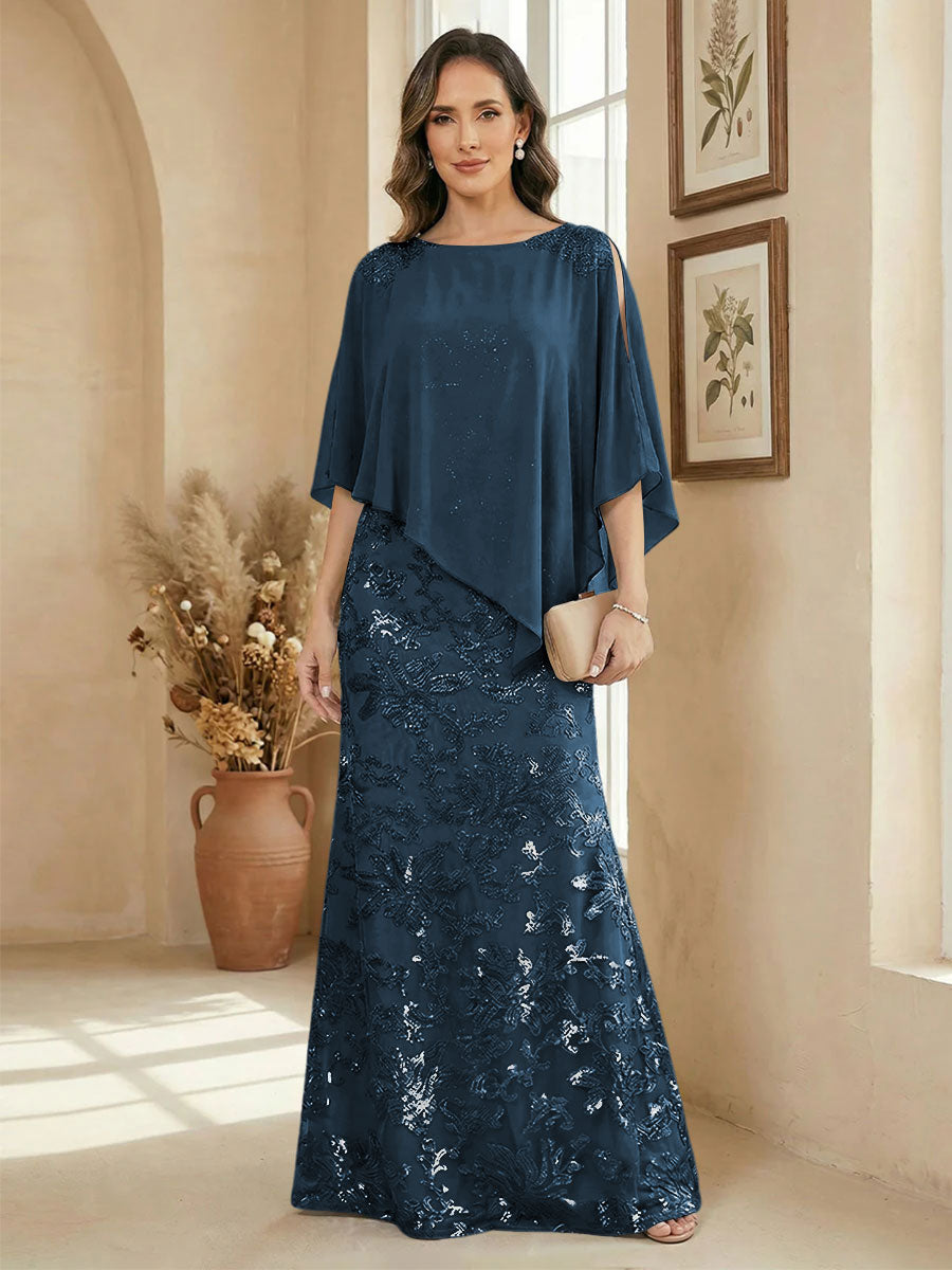 A Line Scoop Floor Length Elegant Mother of the Bride Dresses with Sequin Embroidery