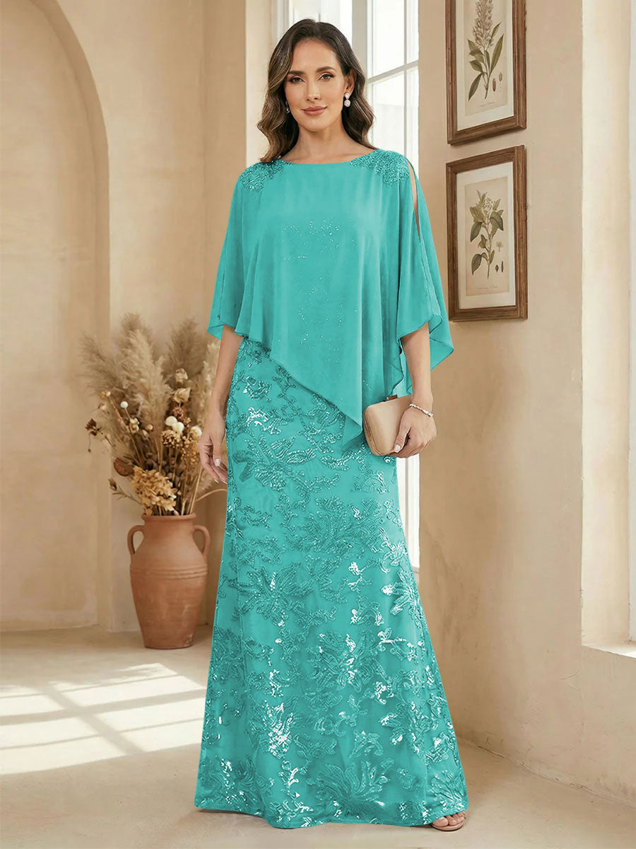 A Line Scoop Floor Length Elegant Mother of the Bride Dresses with Sequin Embroidery