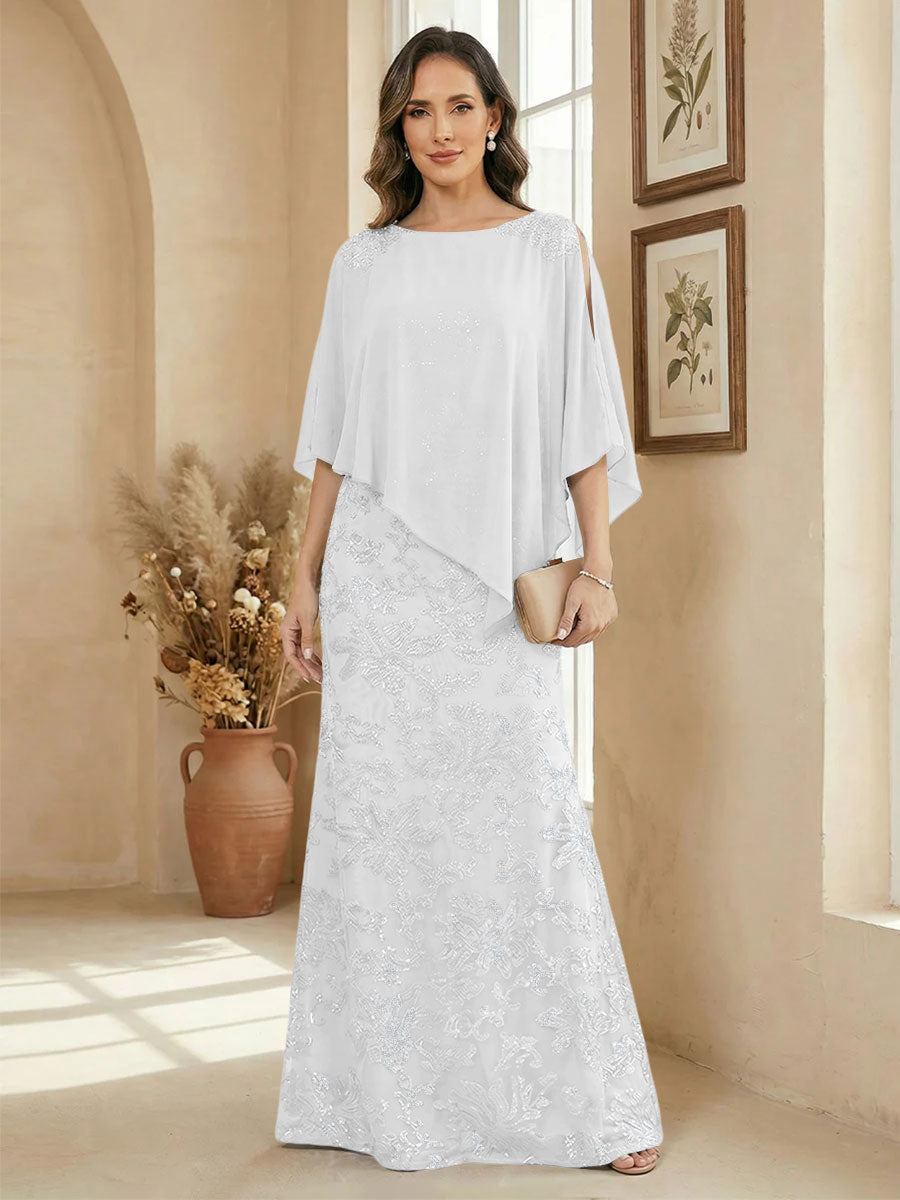 A Line Scoop Floor Length Elegant Mother of the Bride Dresses with Sequin Embroidery