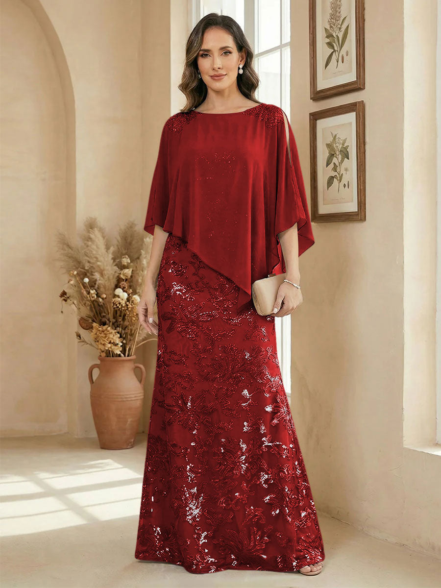 A Line Scoop Floor Length Elegant Mother of the Bride Dresses with Sequin Embroidery