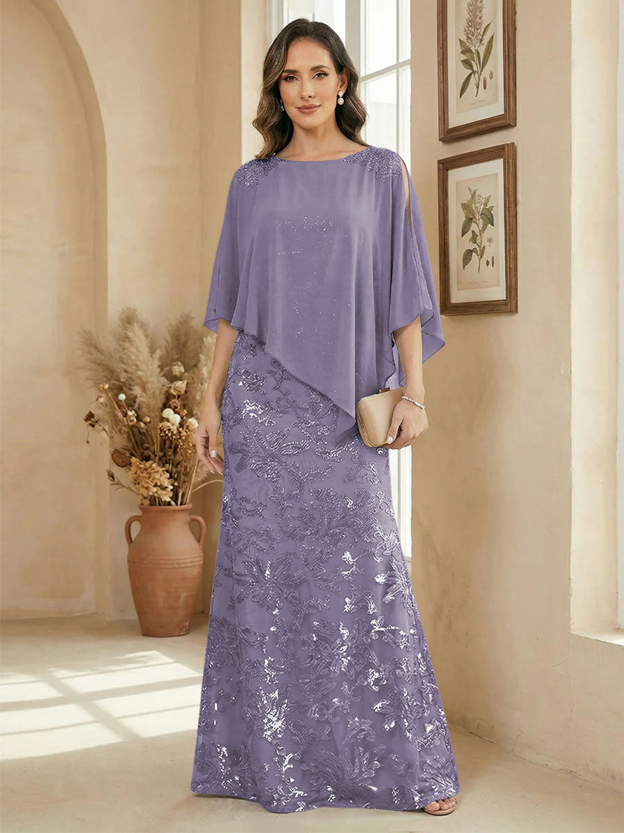 A Line Scoop Floor Length Elegant Mother of the Bride Dresses with Sequin Embroidery