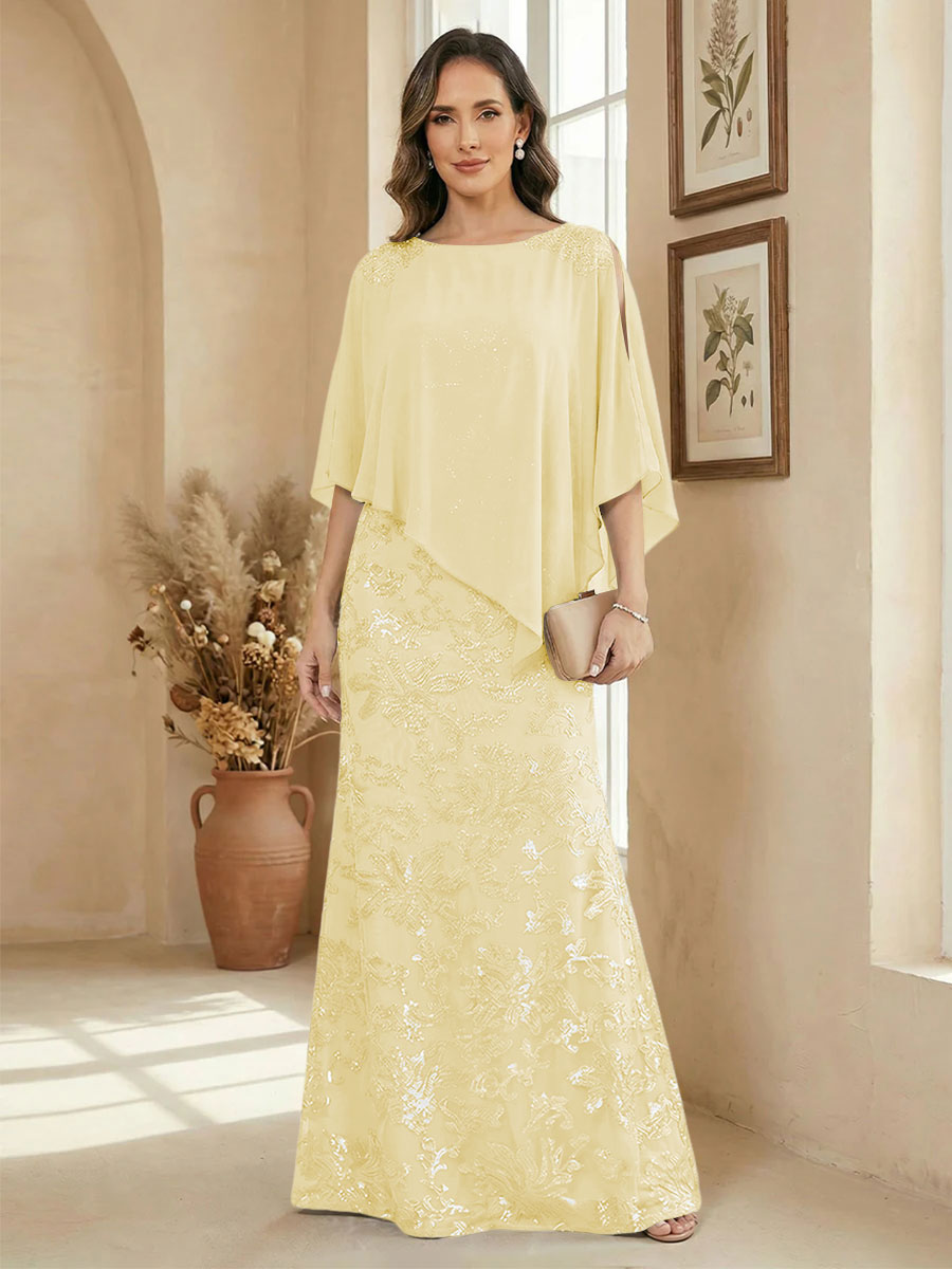 A Line Scoop Floor Length Elegant Mother of the Bride Dresses with Sequin Embroidery