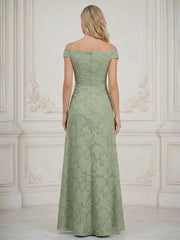 A Line Off Shoulder Floral Chiffon Sleeveless Floral Mother of the Bride Dresses