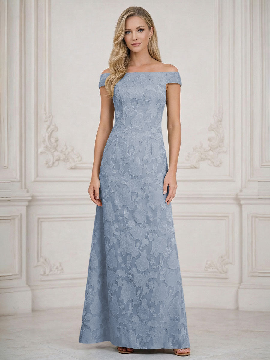 A Line Off Shoulder Floral Chiffon Sleeveless Floral Mother of the Bride Dresses