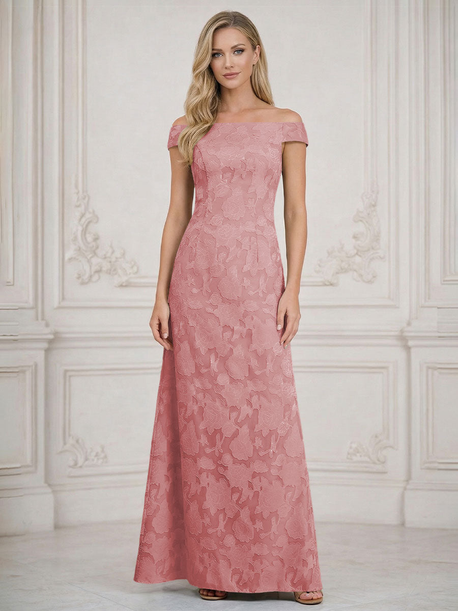 A Line Off Shoulder Floral Chiffon Sleeveless Floral Mother of the Bride Dresses