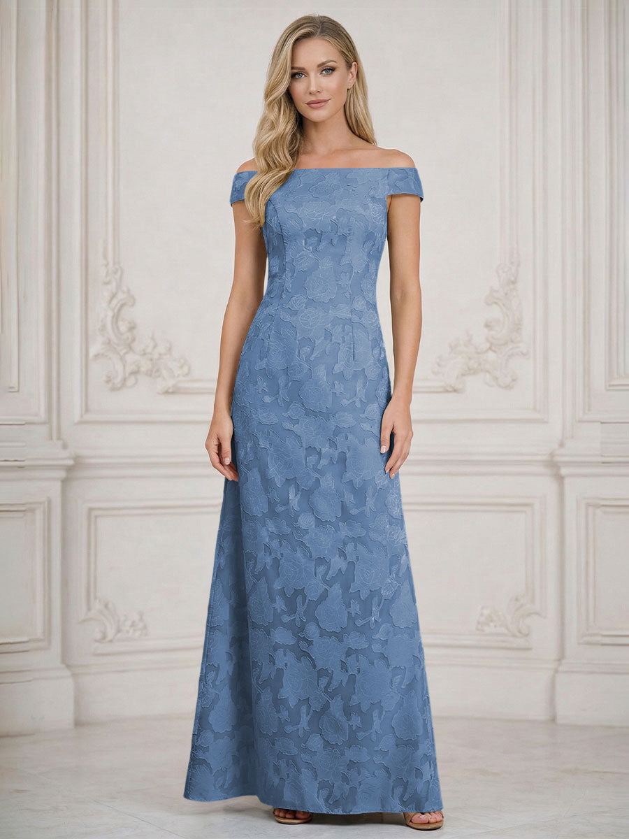 A Line Off Shoulder Floral Chiffon Sleeveless Floral Mother of the Bride Dresses
