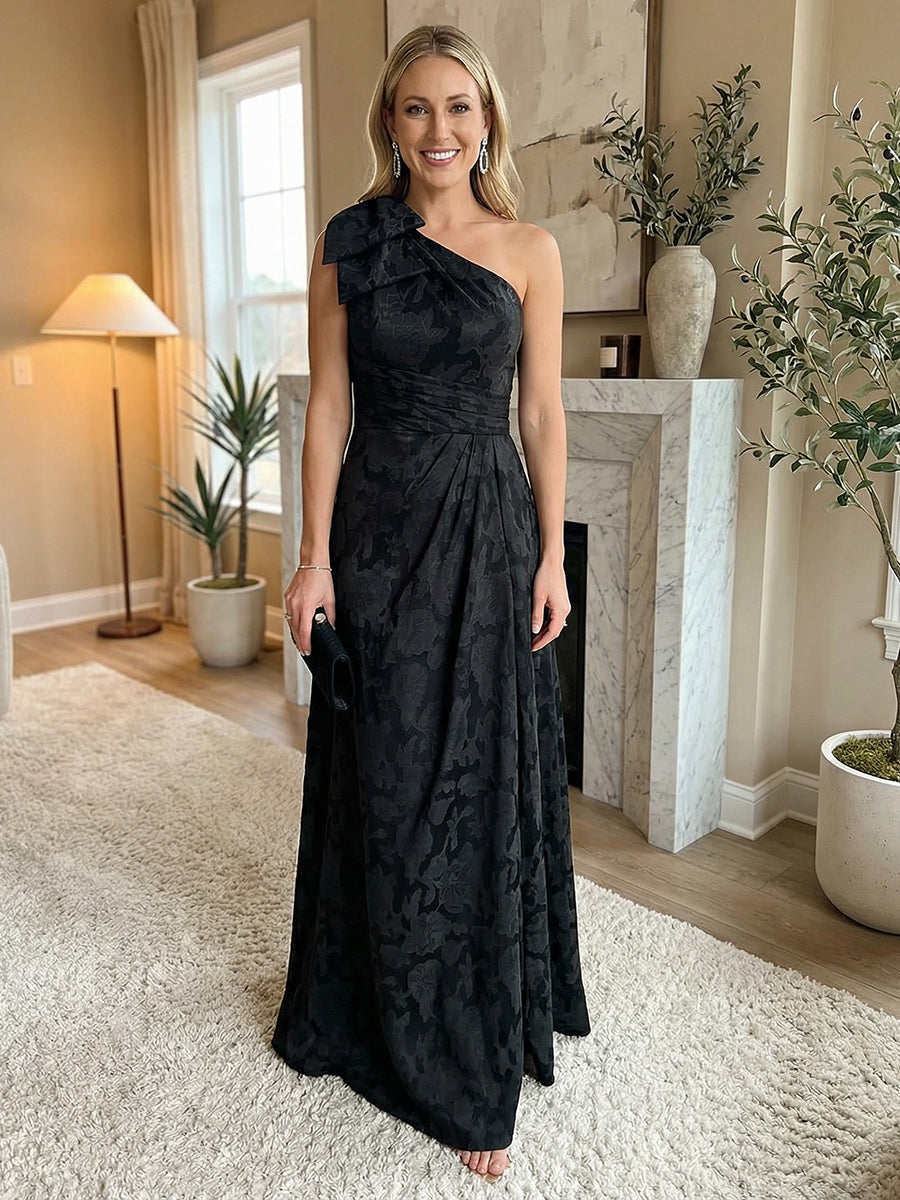A Line/Princess Sleeveless One Shoulder Long Mother of the Bride Dresses with Bow