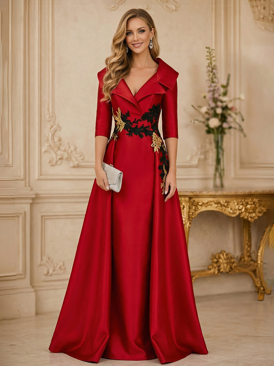 A Line/Princess 3/4 Sleeve Floor Length Mother of the Bride Dresses with Appliques