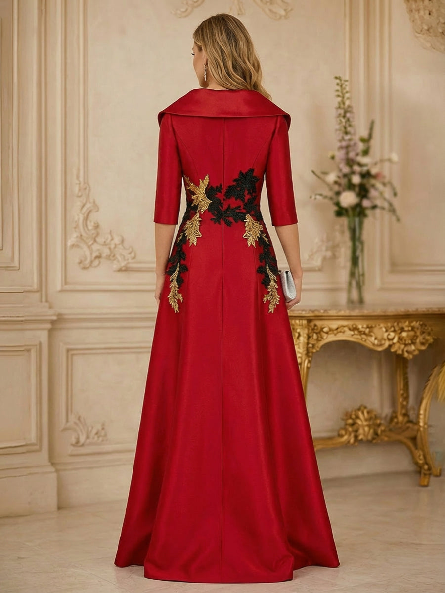 A Line/Princess 3/4 Sleeve Floor Length Mother of the Bride Dresses with Appliques