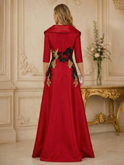 A Line/Princess 3/4 Sleeve Floor Length Mother of the Bride Dresses with Appliques