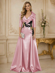 A Line/Princess 3/4 Sleeve Floor Length Mother of the Bride Dresses with Appliques