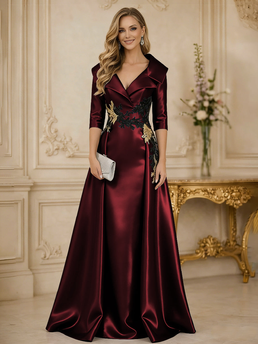A Line/Princess 3/4 Sleeve Floor Length Mother of the Bride Dresses with Appliques
