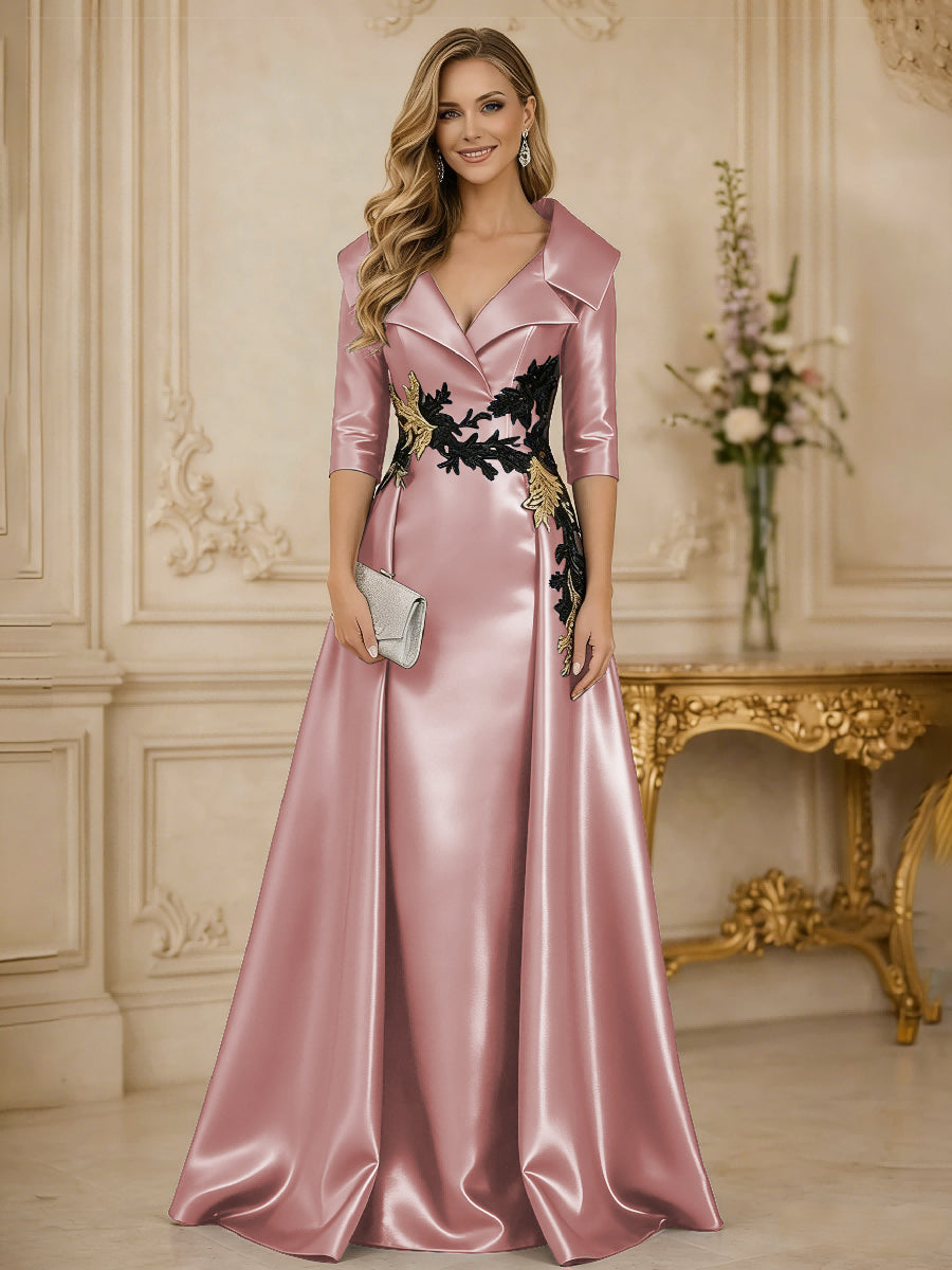 A Line/Princess 3/4 Sleeve Floor Length Mother of the Bride Dresses with Appliques