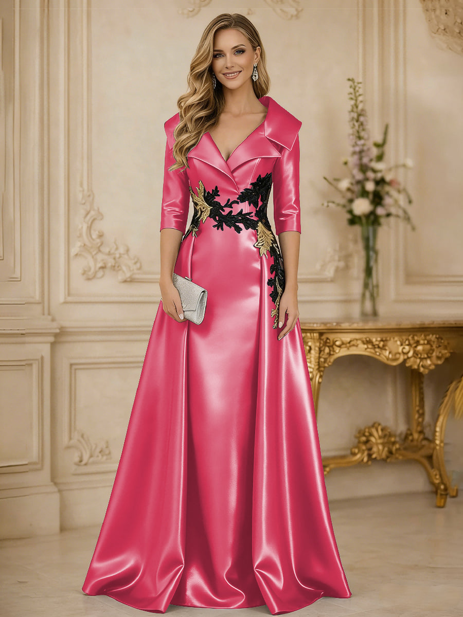 A Line/Princess 3/4 Sleeve Floor Length Mother of the Bride Dresses with Appliques